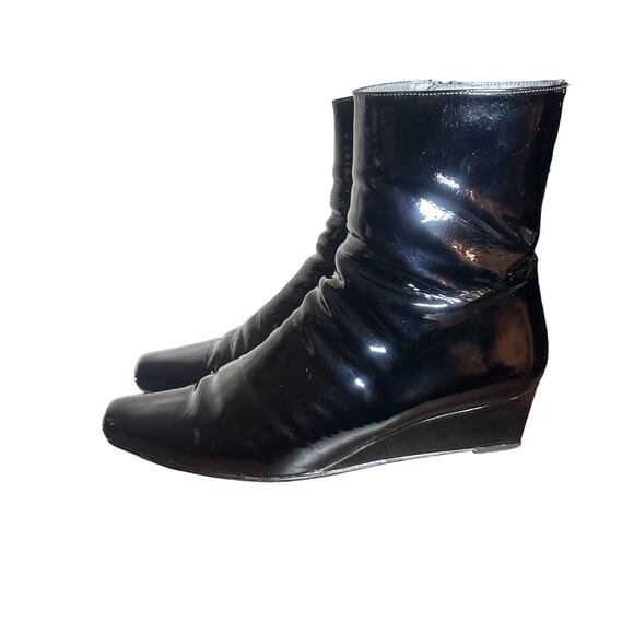 Stuart Weitzman Black Patent Wedge Heel Boots - Size 8.5 - Picture 7 of 13